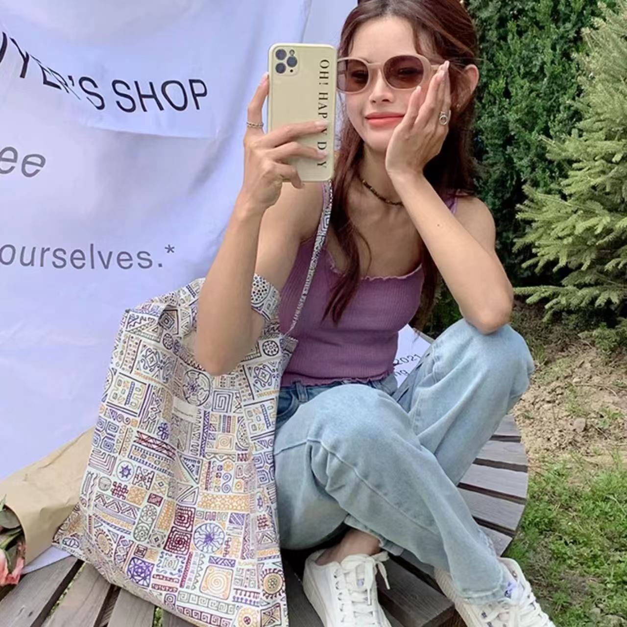 Spring and summer new style shoulder bag, niche design, floral bag, foreign style, all-matching, large-capacity tote bag, casual tote ba
