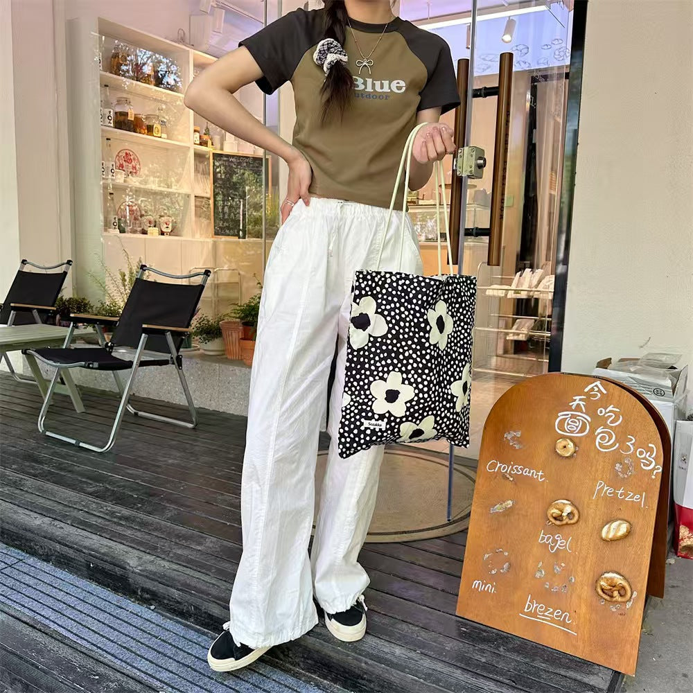 Korean style new flower canvas bag, student retro large-capacity play vacation handbag, shoulder bag