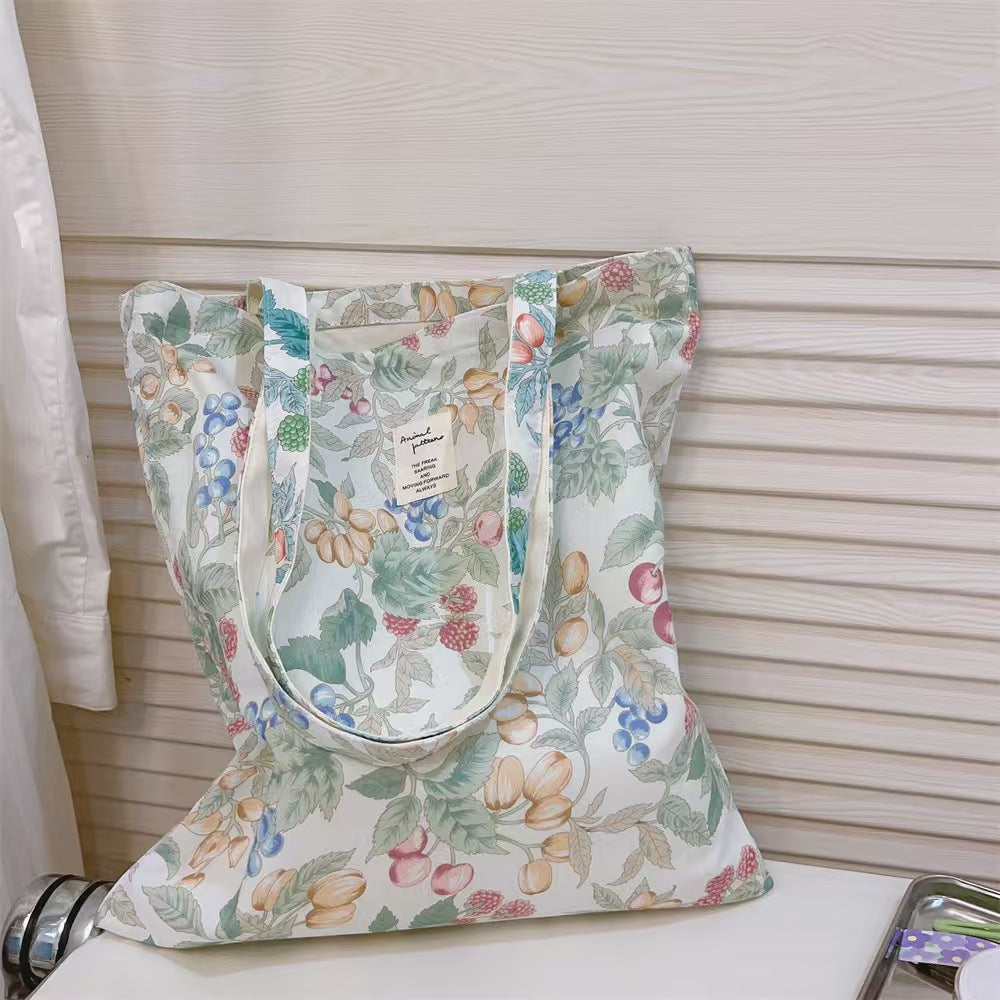 Spring and summer new floral cotton bag, single-shoulder women's cloth bag, artistic fresh and all-matching, large capacity