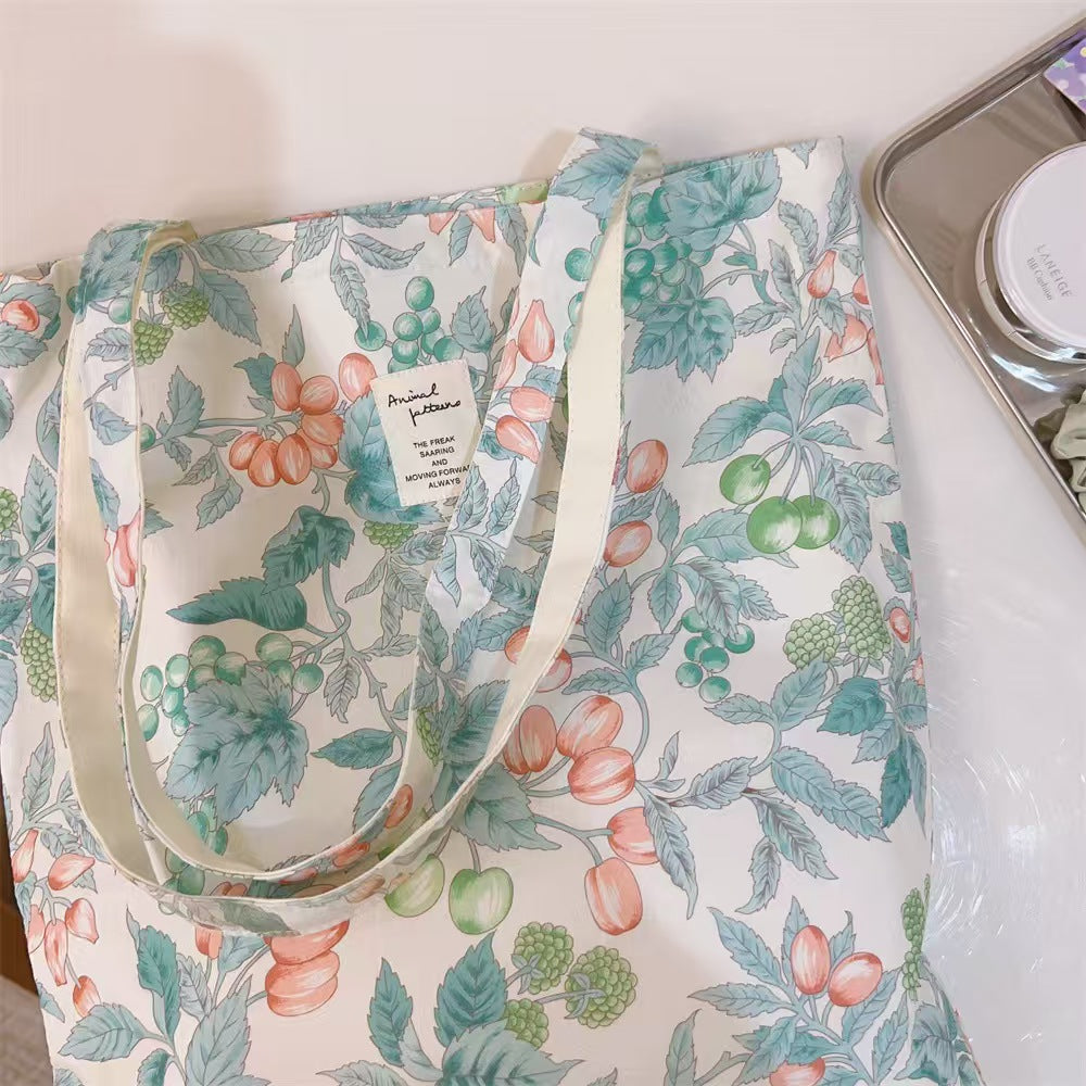 Spring and summer new floral cotton bag, single-shoulder women's cloth bag, artistic fresh and all-matching, large capacity
