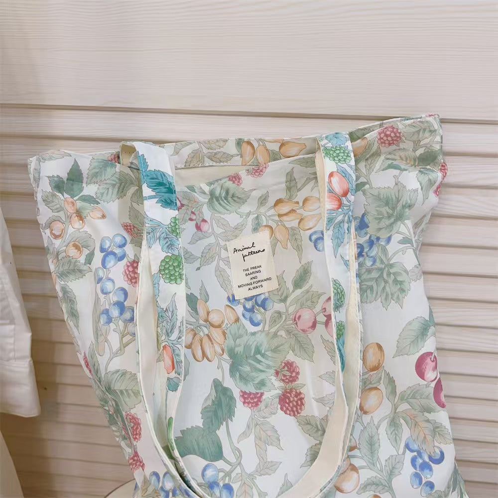 Spring and summer new floral cotton bag, single-shoulder women's cloth bag, artistic fresh and all-matching, large capacity