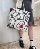 Load image into Gallery viewer, Korean style ins style flower illustration full-width single-shoulder canvas bag for female students